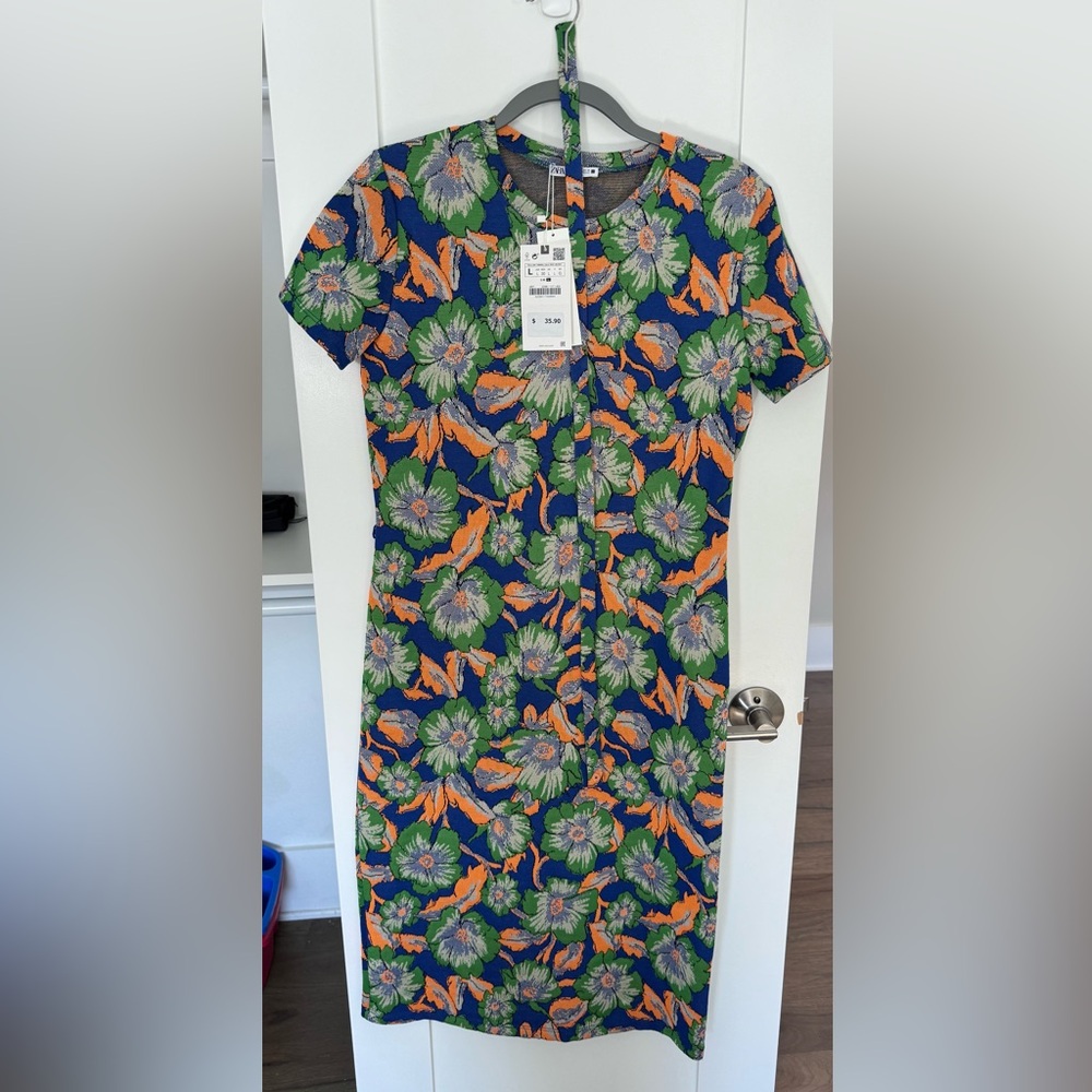 Zara Multicolor Floral Knit Dress